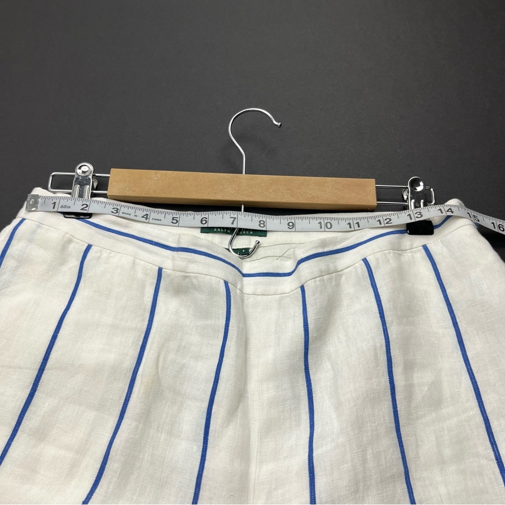 Lauren Ralph Lauren Linen Lined White Blue Striped Womens 8 Wide Leg Pant FLAWED - Picture 4 of 15